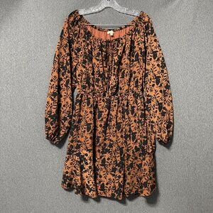 Kori America Women's Floral Print Dress Small‎ Orange & Black Polyester Lined